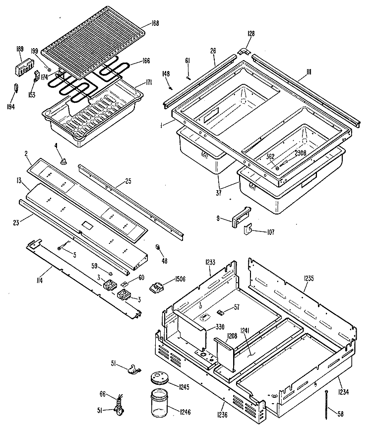 Section Diagram and Parts List for JP362B9N1  General Electric Cooktop