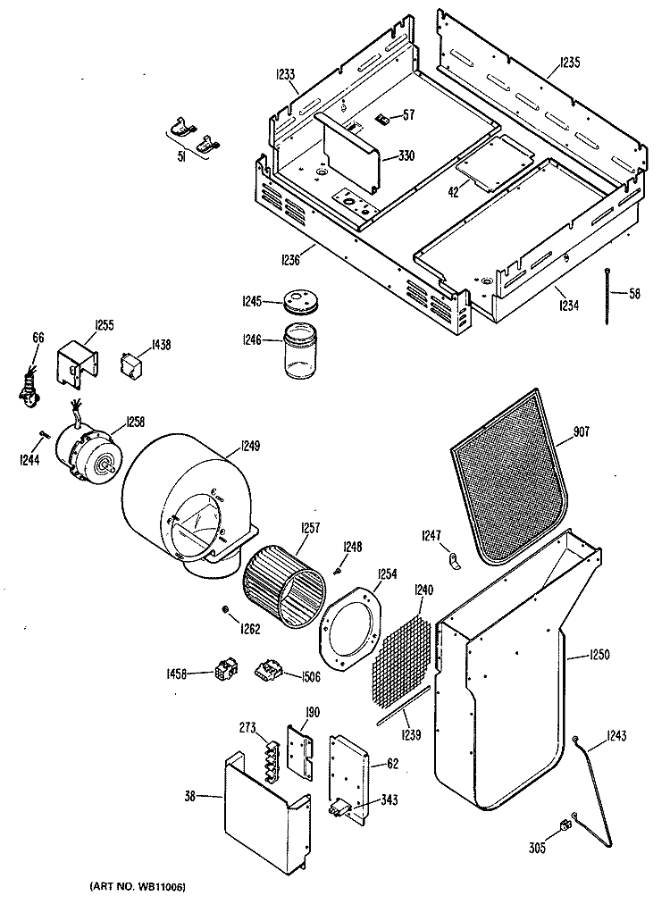 Section Diagram and Parts List for JP373B1N1  General Electric Cooktop