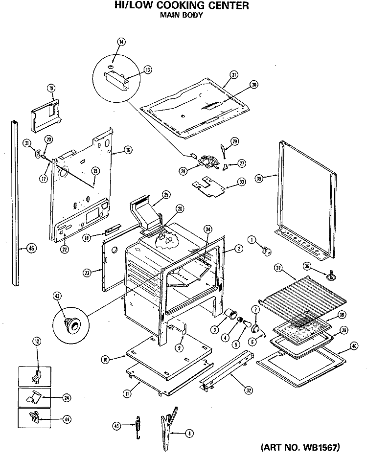 HI / LOW COOKING CENTER Diagram and Parts List for JGHP57GEJ9  General Electric Range