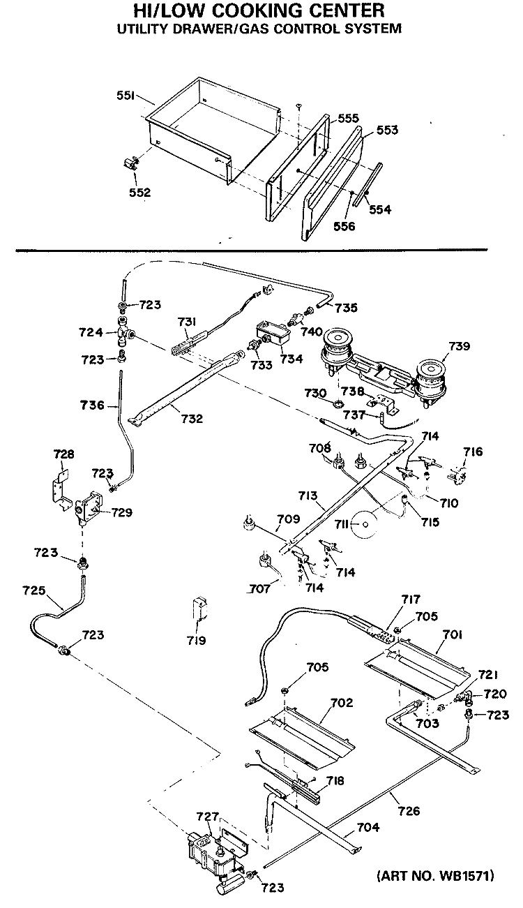 HI / LOW COOKING CENTER Diagram and Parts List for JGHP57GEJ9  General Electric Range