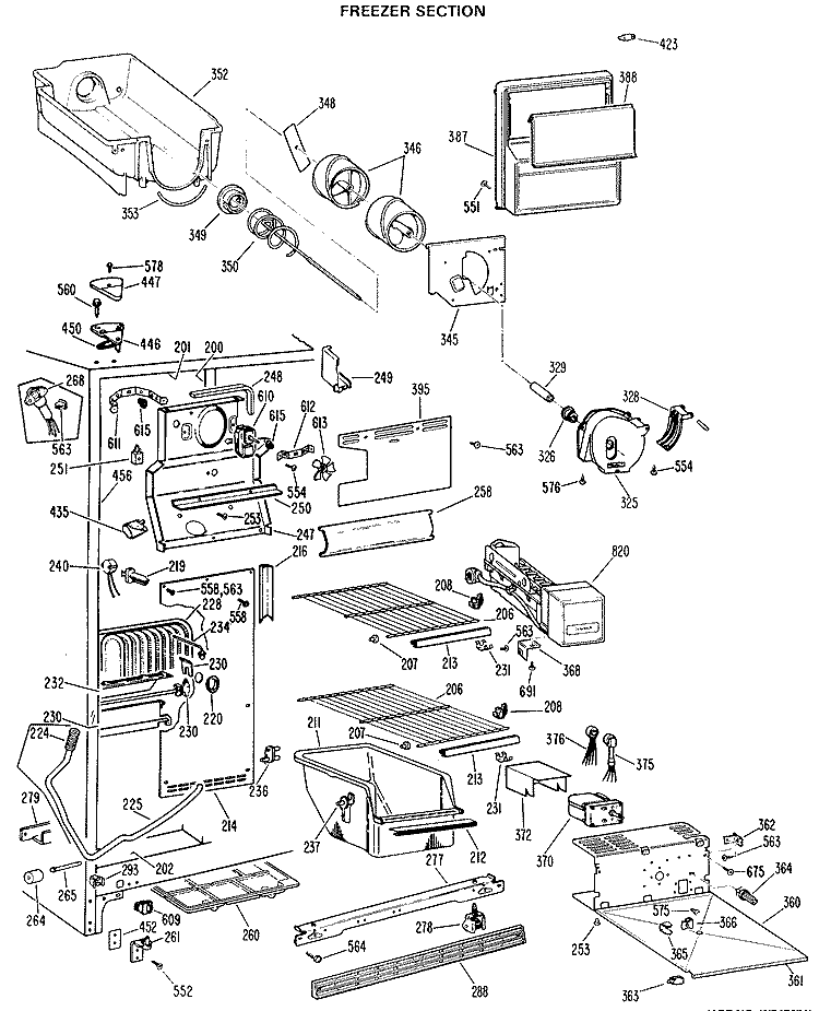 FREEZER SECTION Diagram and Parts List for TFX24PLK  General Electric Refrigerator