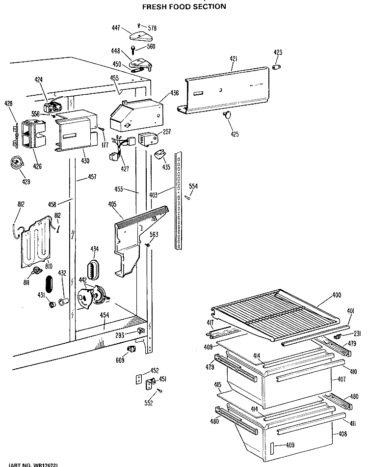FRESH FOOD SECTION Diagram and Parts List for TFX24PLK  General Electric Refrigerator