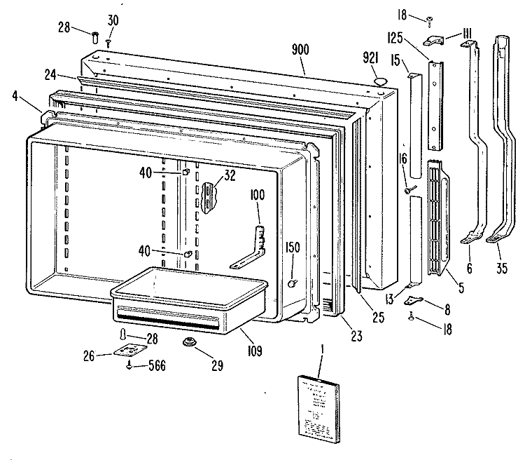 Section Diagram and Parts List for TBX25MLRRAD  General Electric Refrigerator