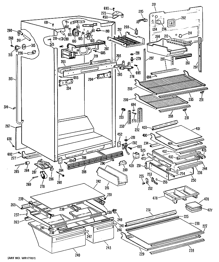 Section Diagram and Parts List for TBX25MLRRAD  General Electric Refrigerator