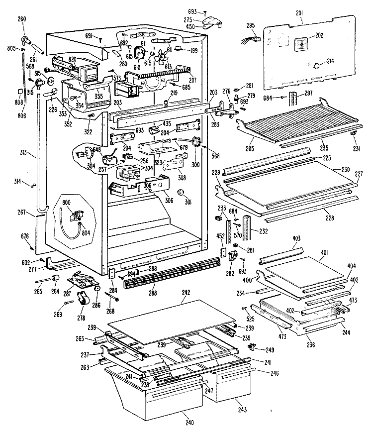 Section Diagram and Parts List for TBX24TLRRAD  General Electric Refrigerator