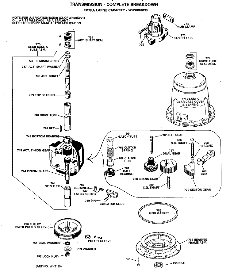 TRANSMISSION - COMPLETE BREAKDOWN Diagram and Parts List for WWA8689MAL  General Electric Washer