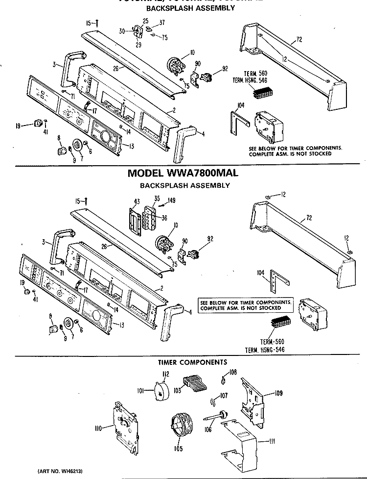 BACKSPLASH ASSEMBLY Diagram and Parts List for WWA7619MAL  General Electric Washer