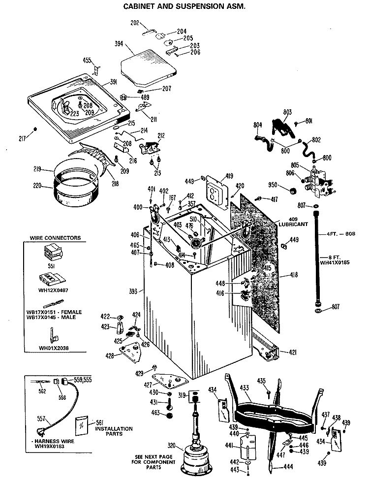 CABINET AND SUSPENSION ASM. Diagram and Parts List for WWA8898MAL  General Electric Washer