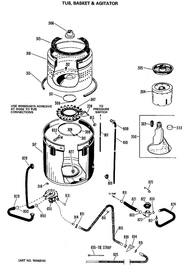 TUB, BASKET & AGITATOR Diagram and Parts List for WWA7826MAL  General Electric Washer