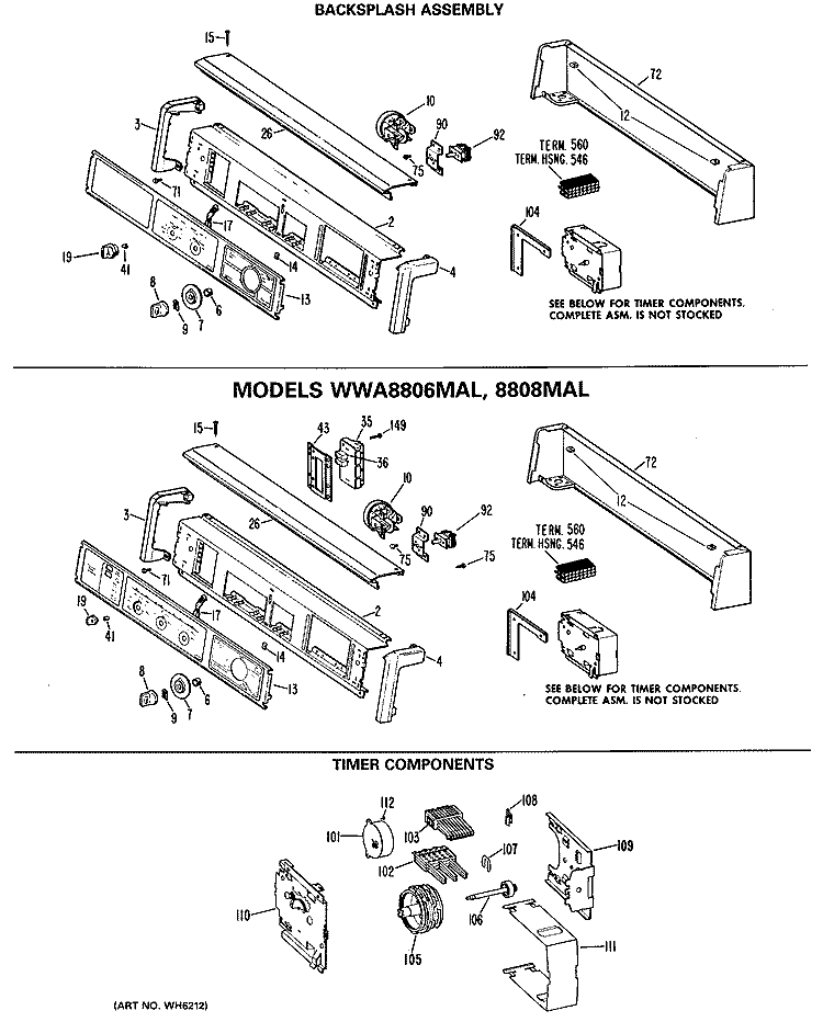 BACKSPLASH ASSEMBLY Diagram and Parts List for WWA8806MAL  General Electric Washer