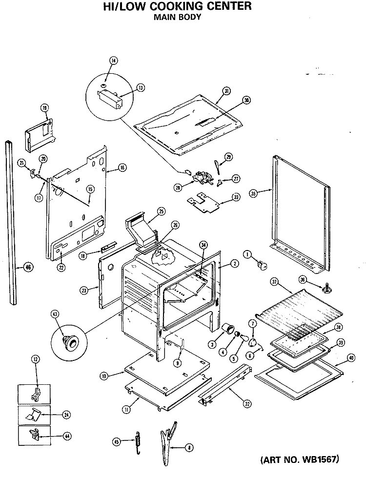 HI / LOW COOKING CENTER Diagram and Parts List for JGHP57GEJD  General Electric Range