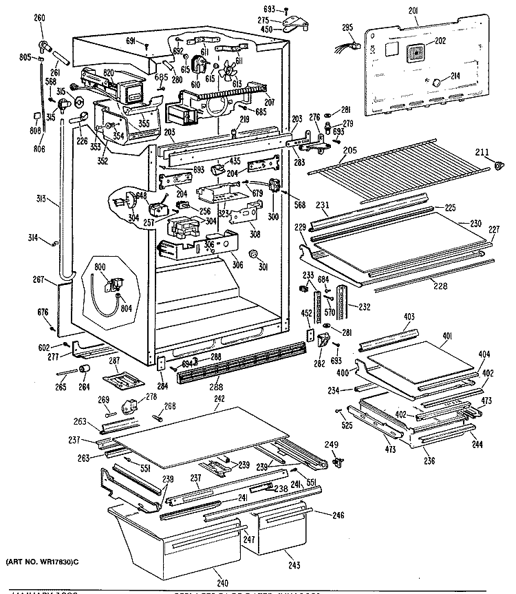 Section Diagram and Parts List for TBX24TPKRAD  General Electric Refrigerator