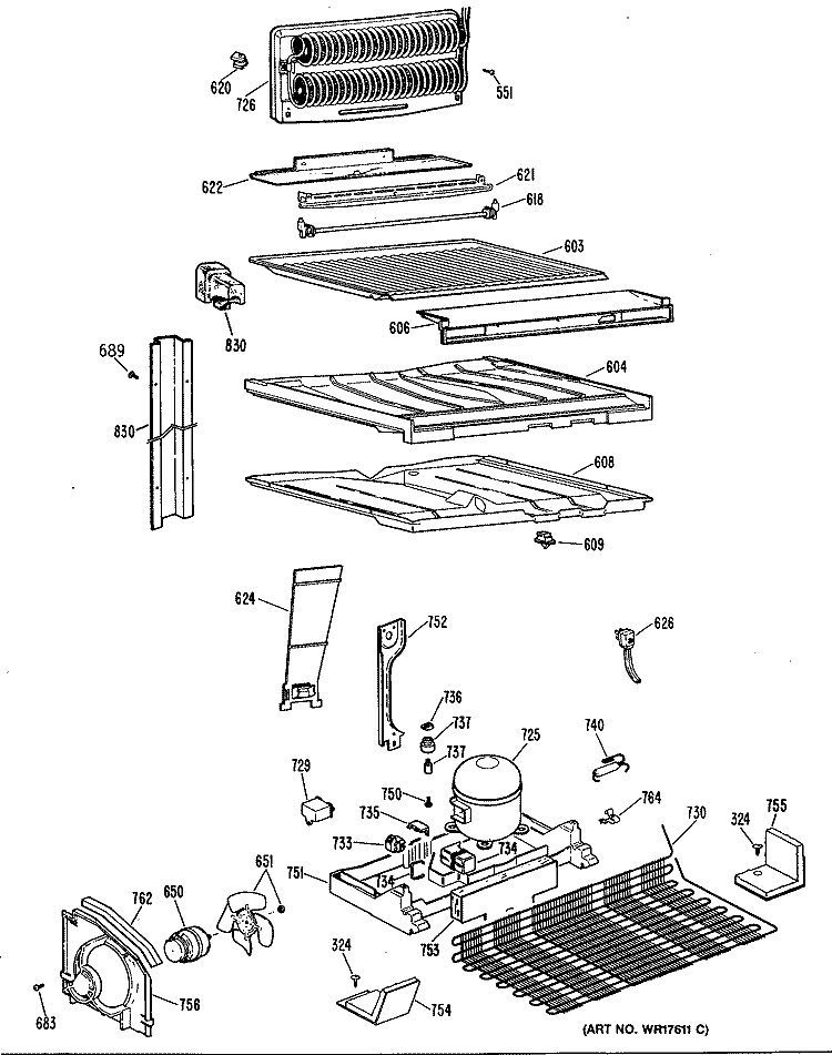 Section Diagram and Parts List for TBX24TPKRAD  General Electric Refrigerator