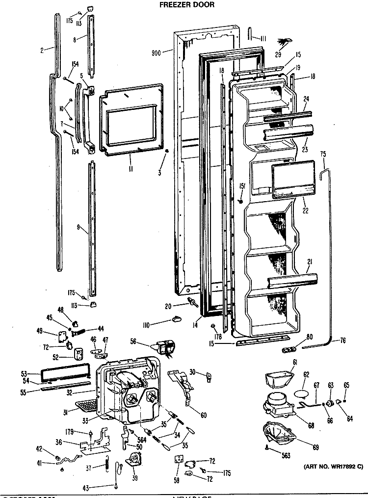 FREEZER DOOR Diagram and Parts List for TFXE24RMA  General Electric Refrigerator