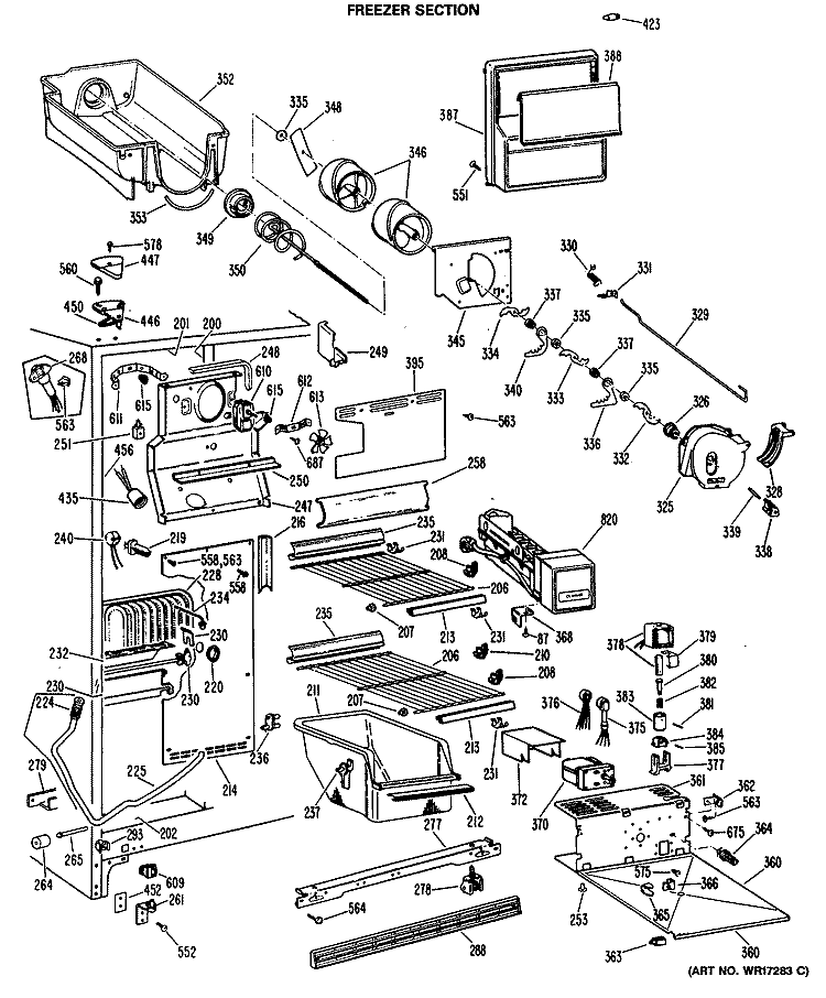 FREEZER SECTION Diagram and Parts List for TFXE24RMA  General Electric Refrigerator