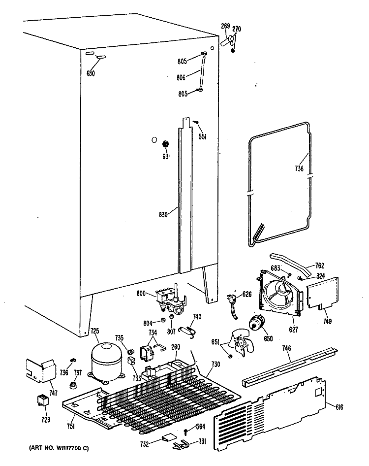 Section Diagram and Parts List for TFXE24RMA  General Electric Refrigerator