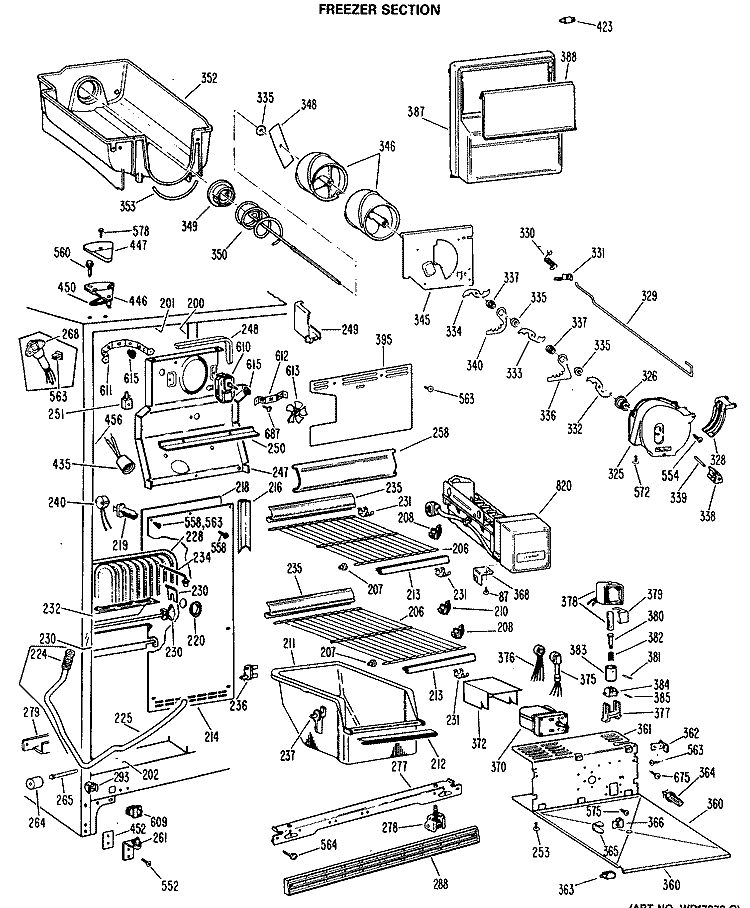 FREEZER SECTION Diagram and Parts List for TFX24FMA  General Electric Refrigerator