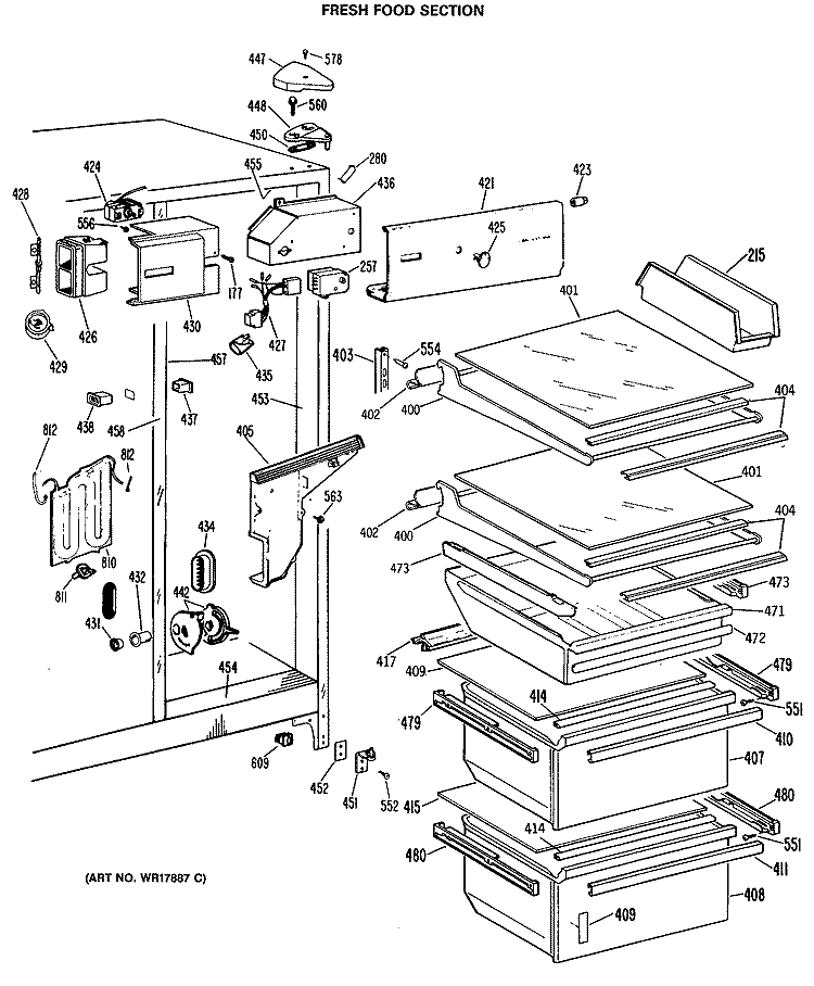 FRESH FOOD SECTION Diagram and Parts List for TFX24FMA  General Electric Refrigerator
