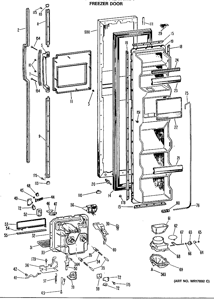 FREEZER DOOR Diagram and Parts List for TFX24RMA  General Electric Refrigerator