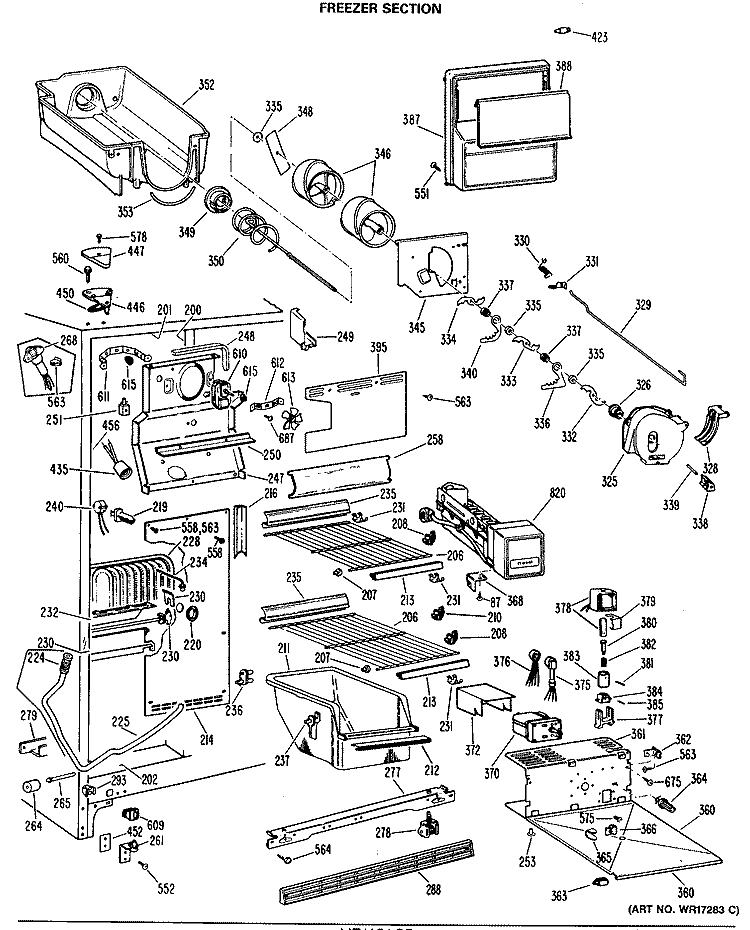 FREEZER SECTION Diagram and Parts List for TFX24RMA  General Electric Refrigerator