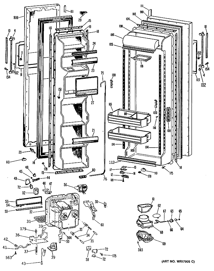 Section Diagram and Parts List for TFX24SMA  General Electric Refrigerator