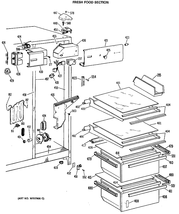 FRESH FOOD SECTION Diagram and Parts List for TFX24SMA  General Electric Refrigerator