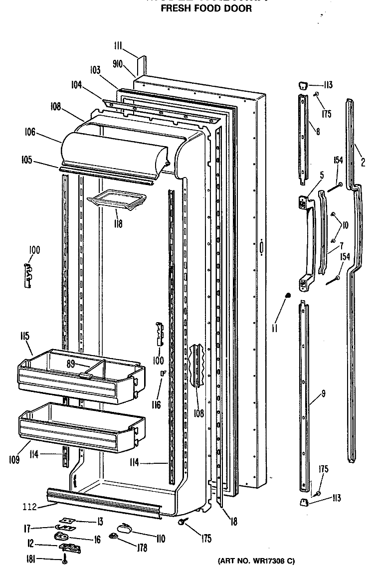 FRESH FOOD DOOR Diagram and Parts List for TFX24TMA  General Electric Refrigerator