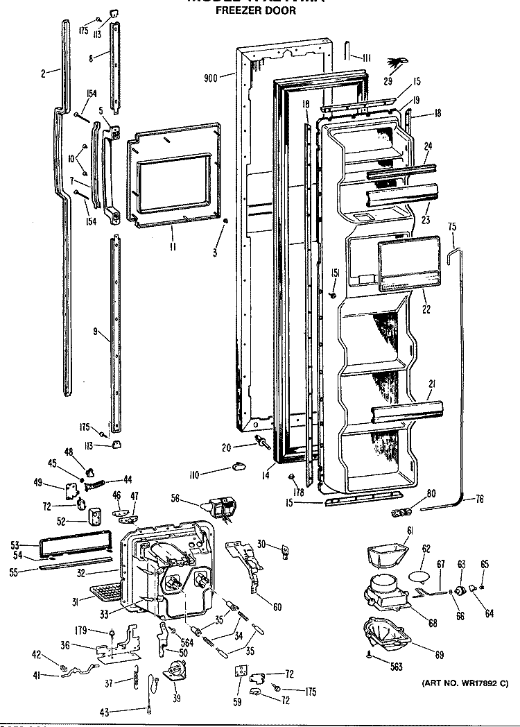 FREEZER DOOR Diagram and Parts List for TFX24VMA  General Electric Refrigerator