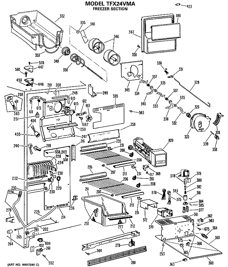 FREEZER SECTION Diagram and Parts List for TFX24VMA  General Electric Refrigerator