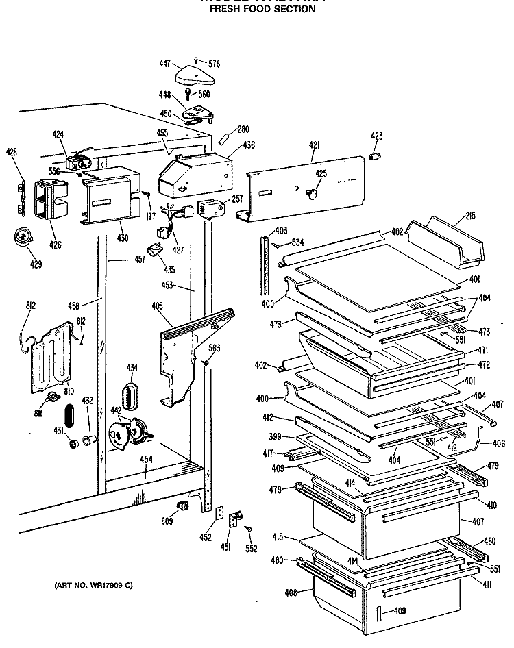 FRESH FOOD SECTION Diagram and Parts List for TFX24VMA  General Electric Refrigerator