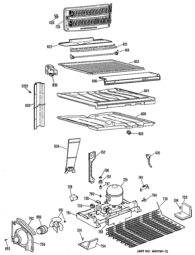 Section Diagram and Parts List for TBE18DPERWH  General Electric Refrigerator