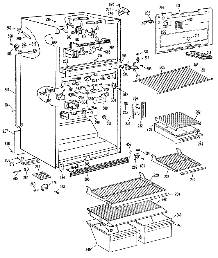 Section Diagram and Parts List for TBE21DPERWH  General Electric Refrigerator