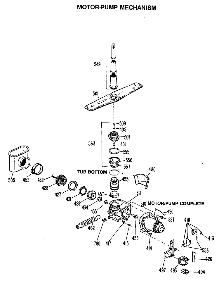 MOTOR - PUMP MECHANISM Diagram and Parts List for GSD725S-40BA  General Electric Dishwasher