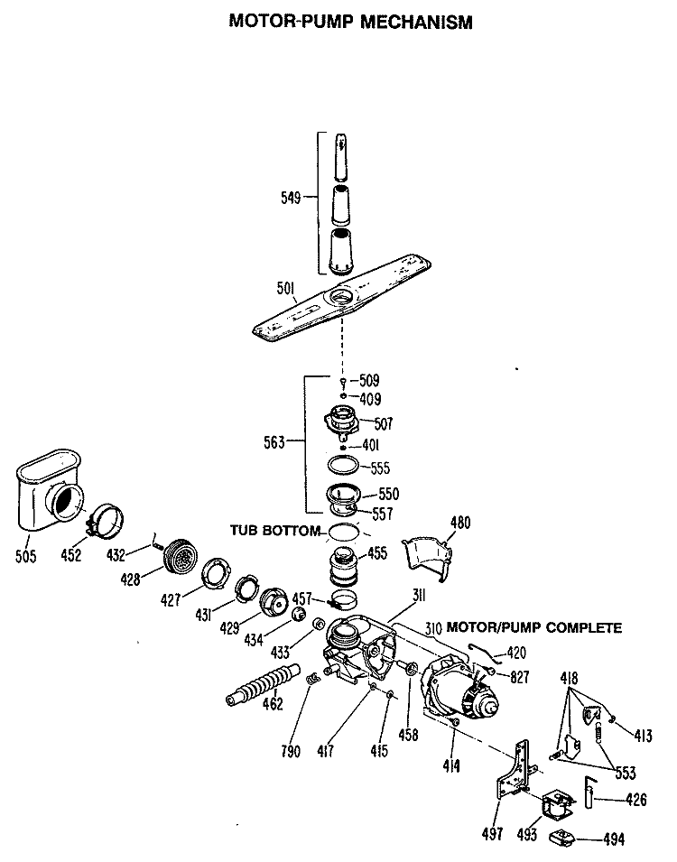 MOTOR - PUMP MECHANISM Diagram and Parts List for GSD585S-40BA  General Electric Dishwasher