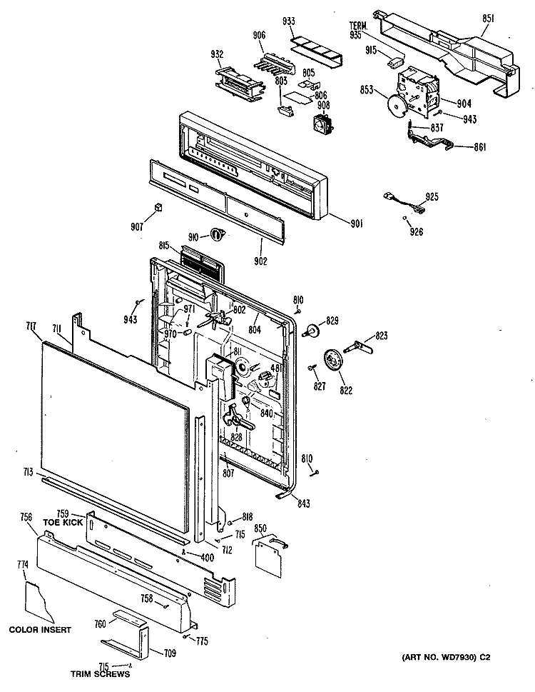 Section Diagram and Parts List for GSD1125S40  General Electric Dishwasher