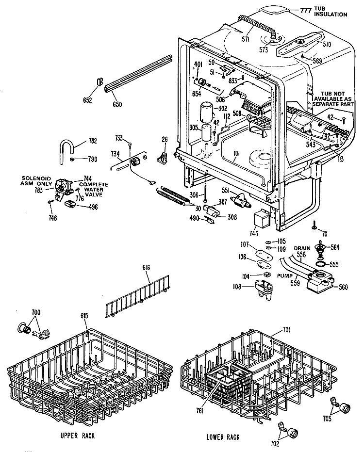 Section Diagram and Parts List for GSD1125S40  General Electric Dishwasher
