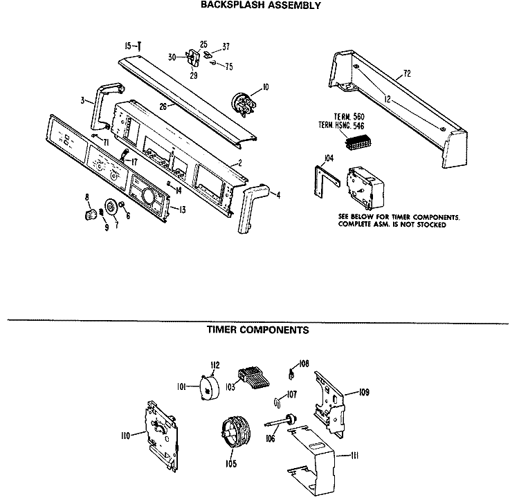 BACKSPLASH ASSEMBLY Diagram and Parts List for WWA5710MAL  General Electric Washer