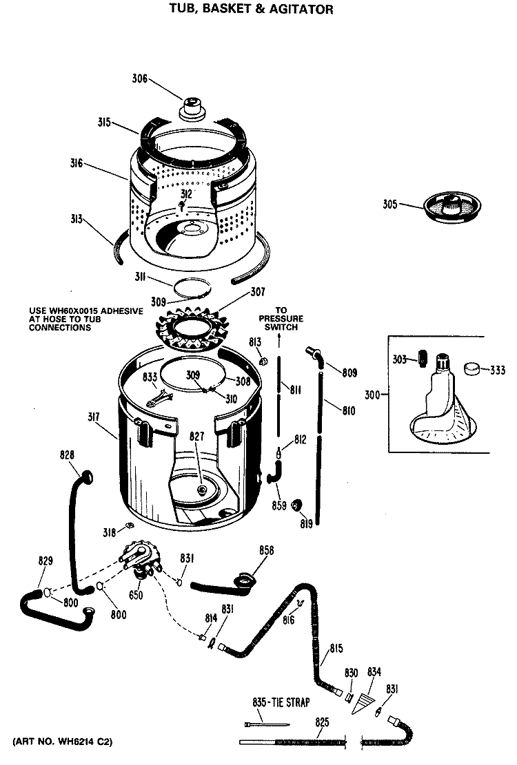 TUB, BASKET & AGITATOR Diagram and Parts List for WWA5710MAL  General Electric Washer