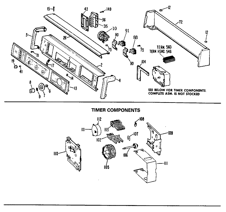 TIMER COMPONENTS Diagram and Parts List for WWA8810MAL  General Electric Washer