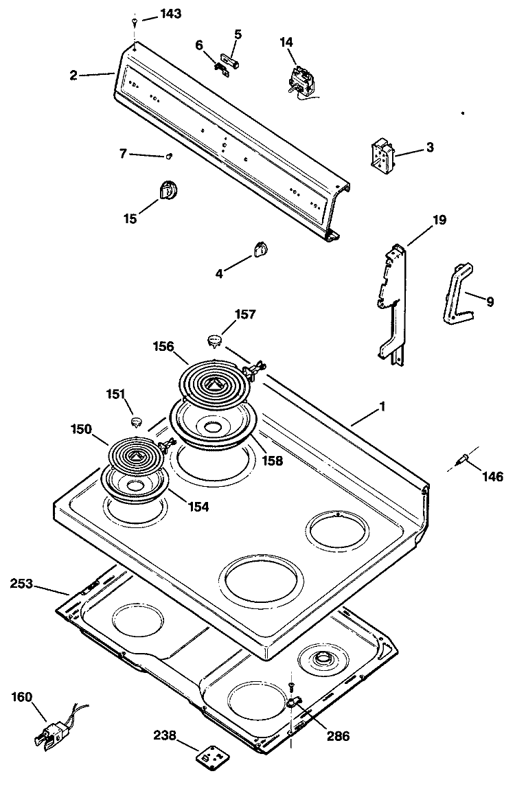Section Diagram and Parts List for JBS03*R1  General Electric Range