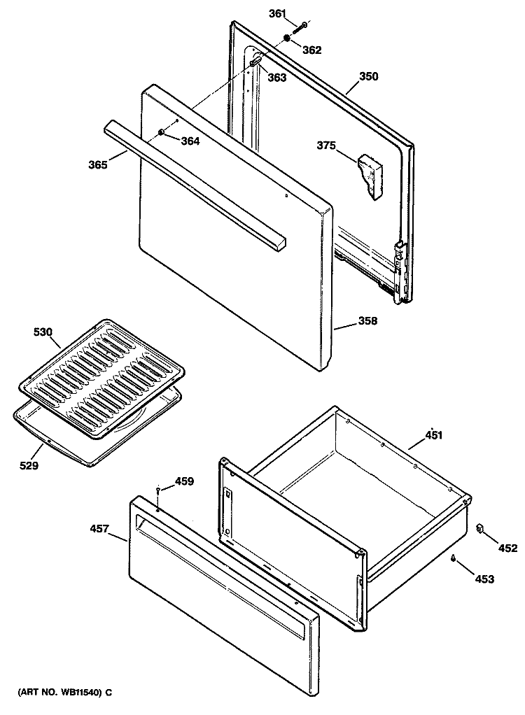 Section Diagram and Parts List for JBS03*R1  General Electric Range
