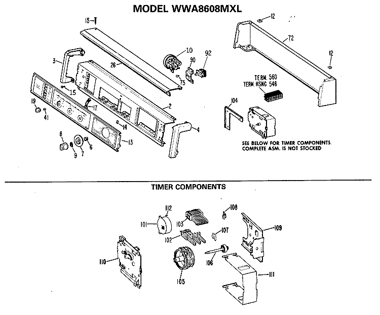 TIMER COMPONENTS Diagram and Parts List for WWA8608MXL  General Electric Washer