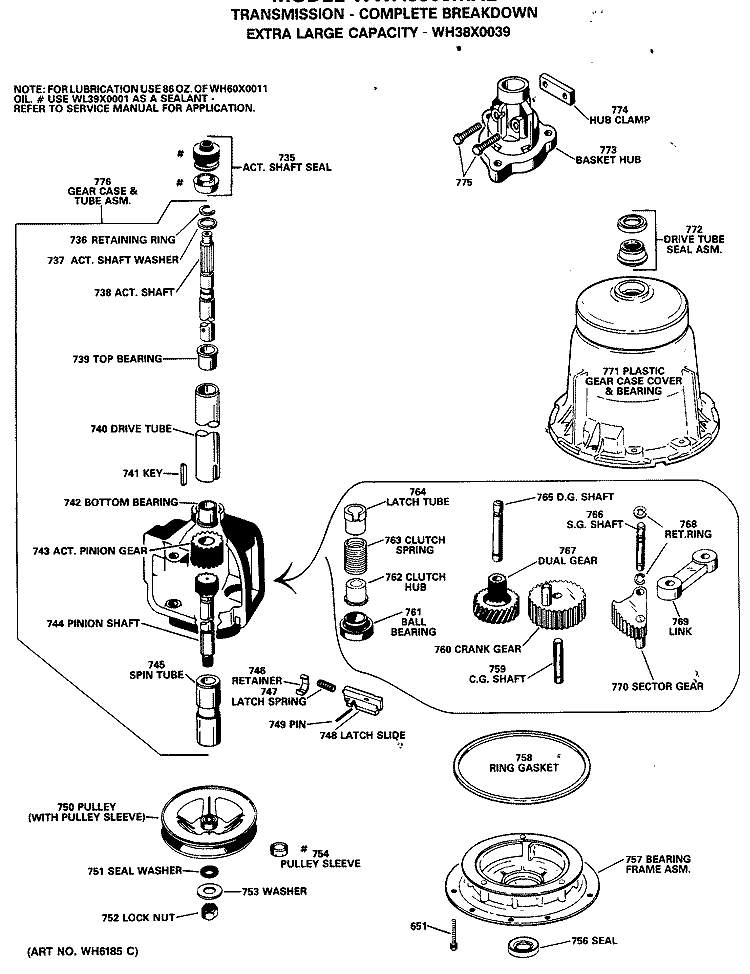 TRANSMISSION - COMPLETE BREAKDOWN Diagram and Parts List for WWA8608MXL  General Electric Washer