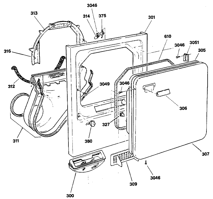 Section Diagram and Parts List for DDE9500RAM  General Electric Dryer