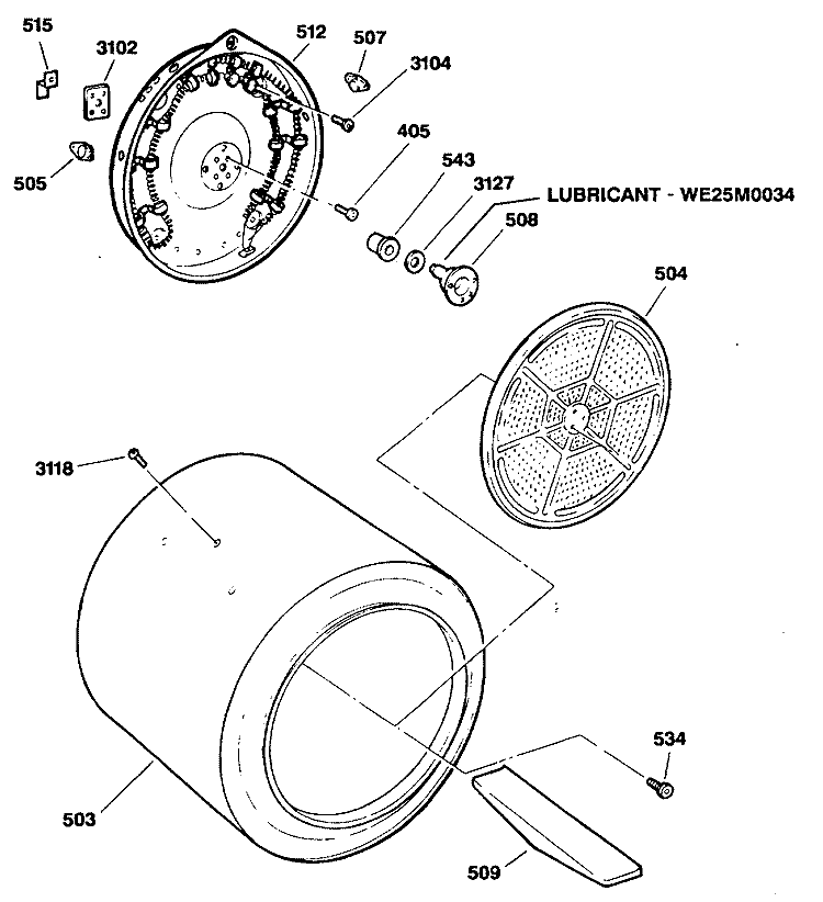 Section Diagram and Parts List for DDE9500RAM  General Electric Dryer