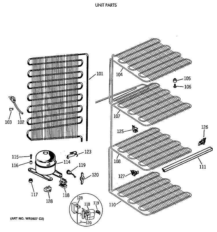 UNIT PARTS Diagram and Parts List for FP14DSERWH  General Electric Freezer