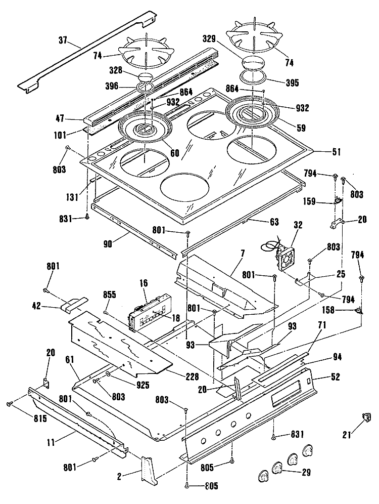 Section Diagram and Parts List for JGSP30GER1BG  General Electric Range
