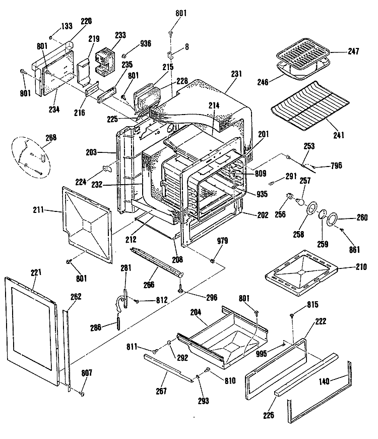 Section Diagram and Parts List for JGSP30GER1BG  General Electric Range