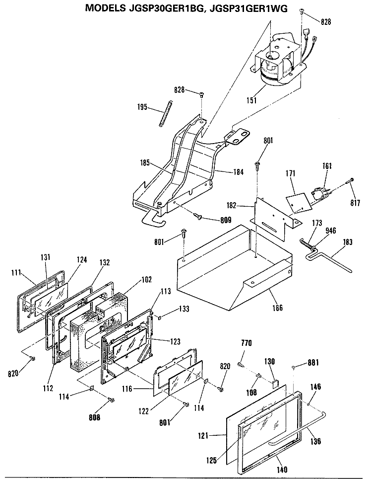 Section Diagram and Parts List for JGSP30GER1BG  General Electric Range