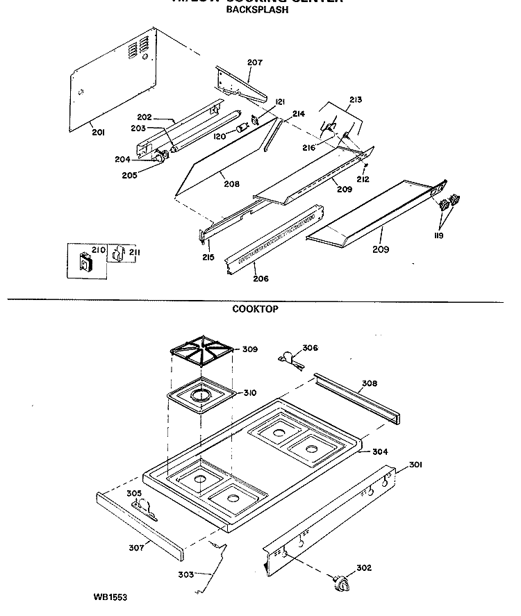 HI / LOW COOKING CENTER Diagram and Parts List for JGHC56GEJC  General Electric Range